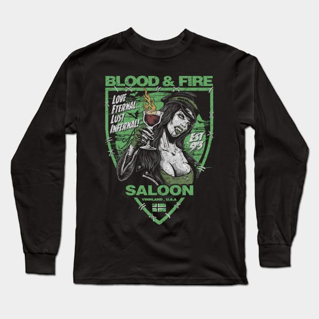 "BLOOD & FIRE SALOON" Long Sleeve T-Shirt by joeyjamesartworx